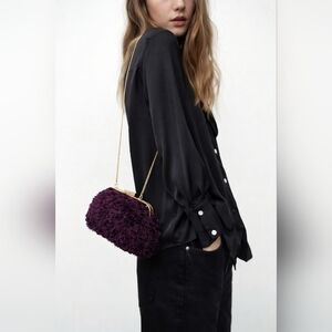 Zara Purple Fringe Clutch – Gold Frame & Chain Strap